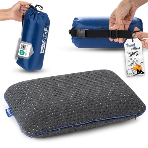 Travel & Camping Comfortable Memory Foam Pillow – Easy to Carry Portable Bag – Temperature Regulating Pillow Case - Perfect for Travelling (Grey) - color: Grey