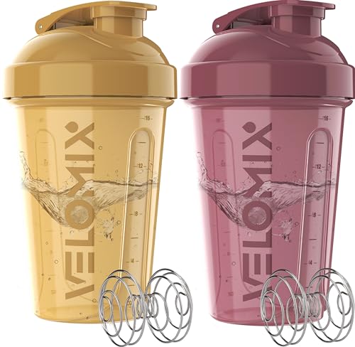 VELOMIX -2 Pack- 20 oz Protein Shaker Bottles for Protein Mixes - 2x Wire Whisk | Leak Proof Shaker Cups for Protein Shakes and Pre Workout | Protein Shaker Bottle Pack (B8) Berry Surf - color: B8) Berry Surf