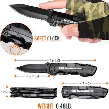 Grandson Gifts from Grandma, Multitool Knife, Grandson Gifts, Grandsons Christmas Practical Gift, Gift for Camping, Hiking, Fishing, 20 in 1 Multitool - style: GRANDSON GIFTS