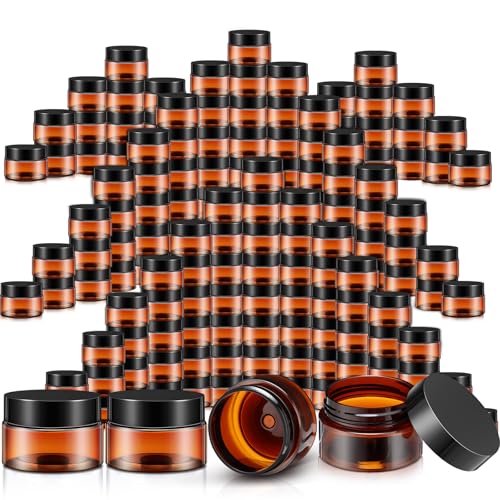 200 Pcs 1 oz Empty Bulk Plastic Container Jars with Lid Leak Proof Round Plastic Jars Small Cosmetic Travel Containers for Storage Makeup Creams Lotion Ointments, Amber - color: Amber, size: 1 oz