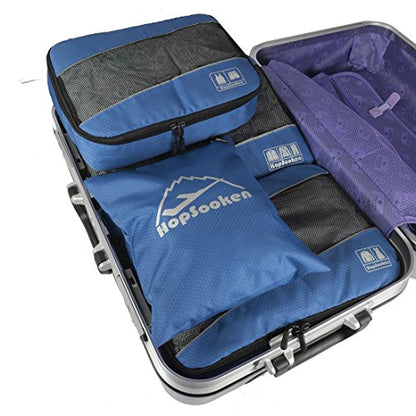 5 Set Packing Cubes for Travel Large Suitcase Luggage Organizer Bags Travel Accessories Vacation 4 Cubes 1 Laundry Pouch Bag - color: Darkblue