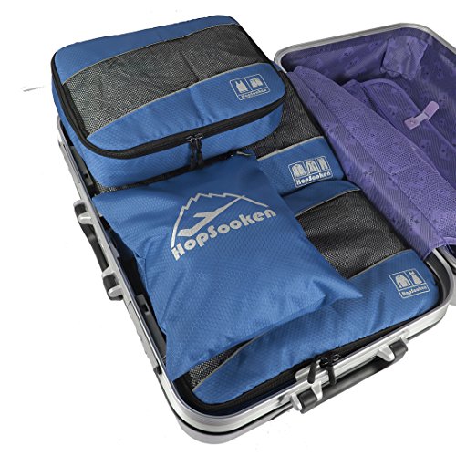 5 Set Packing Cubes for Travel Large Suitcase Luggage Organizer Bags Travel Accessories Vacation 4 Cubes 1 Laundry Pouch Bag - color: Darkblue