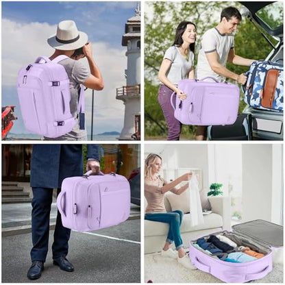 Lumesner Carry on Travel Backpacks, Extra Large 40L Flight Approved Bag for Men & Women,Expandable Suitcase Backpack With 4 Packing Cubes,Water Resistant Luggage Daypack Business Weekender Bag, Purple - color: Purple