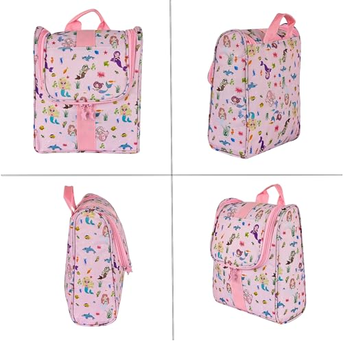 Remobia Hicol Cute Cartoon Hanging Kids Toiletry Bag Children Travel Cosmetic Makeup Organizer Wash Bag Shower bag Over Night Bag Camping Shaving Kit Bag for Boys & Girls (Mermaid Pink) - color: Mermaid Pink