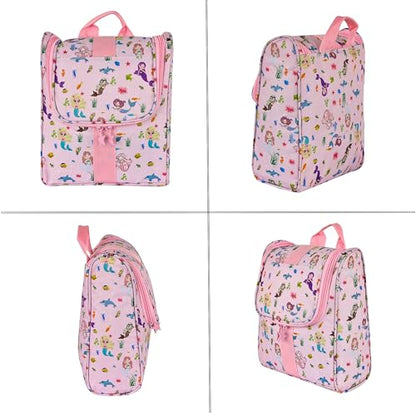 Remobia Hicol Cute Cartoon Hanging Kids Toiletry Bag Children Travel Cosmetic Makeup Organizer Wash Bag Shower bag Over Night Bag Camping Shaving Kit Bag for Boys & Girls (Mermaid Pink) - color: Mermaid Pink