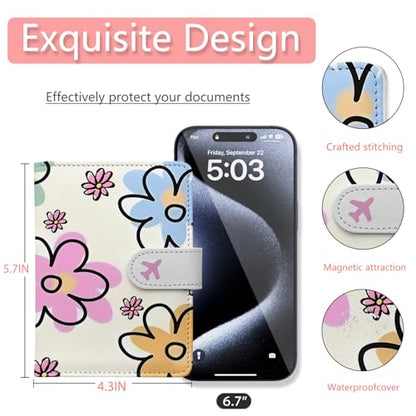 Passport Holder, Travel Wallet Cover with Pen Loop | Cute RFID Blocking Leather Case with Magnetic Closure for Travel Essentials-flower - color: N-Petal