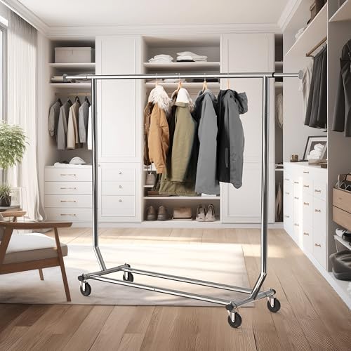 Simple Houseware Supreme Commercial Grade Clothing Garment Rack, Holds Up to 250 lbs, 50 to 75 Inches Extendable Rod, Chrome - color: Chrome, size: Commercial Grade