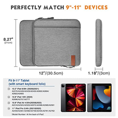 MoKo 9-11 Inch Tablet Sleeve Bag Carrying Case with Storage Pockets Fits New 11-inch iPad Air M4 2026/iPad Pro M5, iPad Pro/A16 11, iPad Air 5/4th 10.9, iPad 9/8th 10.2, Tab S8/S9 11, Light Gray - color: Light Gray, size: 9-11 Inch