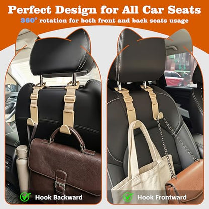 Amooca Car Headrest Hooks 4 Pack Adjustable Universal Fit Auto Seat Back Organizer Storage Hanger Purse Bags Holder with Clip Beige - color: Beige