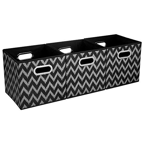 Collapsible Hard Cloth Cubes Storages Organizer Bins Chevron Storage Inserts Cubes Folding Fabric Storage Cubes Boxes 10.5x10.5 X 11 In Black Storage Baskets Drawer Organizer Closet Storage QY-SC10-3 - color: Gray brown waves(Set of 3)