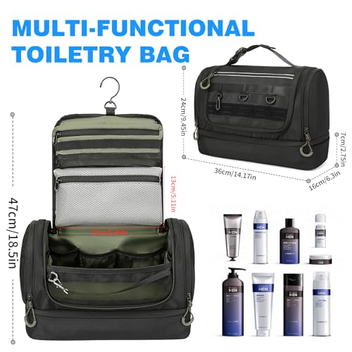 TANGCORLE Toiletry Bag for Men, Handing Travel Toiletry Organizer Protable Water Ressistant Bathroom Shaving Bags for Toiletry Accessories, Travel Essentials, Black(Empty Bag)