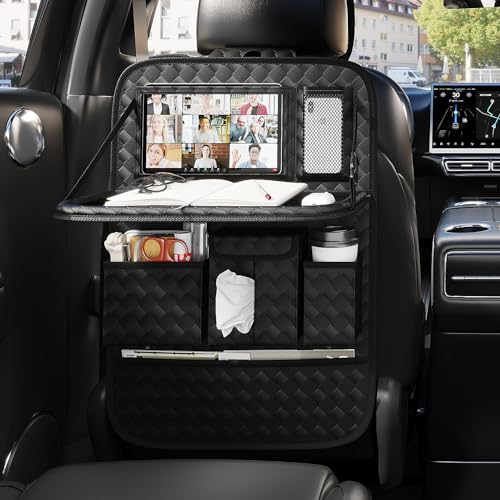 GMQ Back Seat Car Organizer 1 Pack,Backseat Organizer with Tray,Multifunctional Car Seat Back Storage Box with Foldable Tablet Holder (Black, Weave) - color: Black, size: Weave