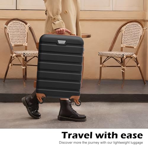 Coolife Luggage 3 Piece Set Suitcase Spinner Hardshell Lightweight TSA Lock - color: Apricot Black, size: 20in24in28in