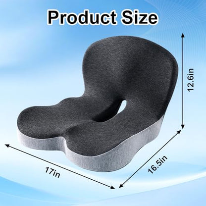 Memory Foam Office Chair Cushion, L-Shaped Integrated Seat Cushions, Chair Seat Cushion for Lower Back Tailbone Protection, Ergonomic SeatCushion with Lumbar Support (Black Gray)