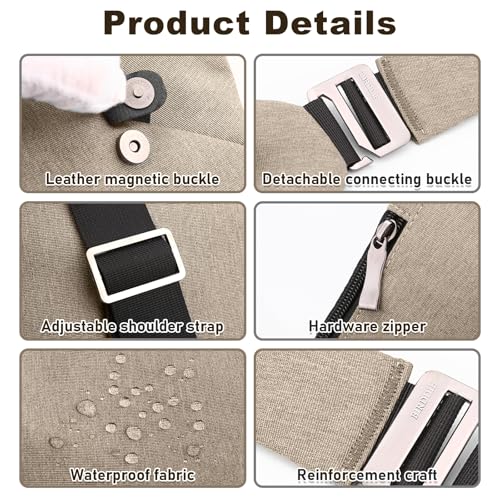 Anti Theft Travel Bag, One Shoulder Large Capacity Cross-body Bag Chest Fashion Lightweight Sling Bags for Travel Sports - color: Khaki, style: Right Shoulder