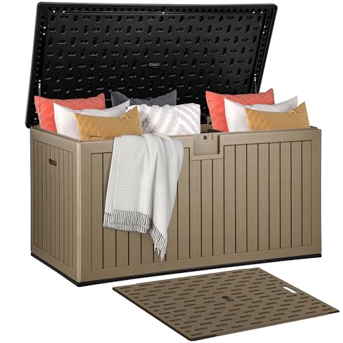 DWVO 260 Gallon Double-Wall Deck Box with Divider, XXL Extra Large Resin Outdoor Storage Box, Lockable & Waterproof, Double as Seating, 1000lbs Capacity (Black&Brown) - color: Black&Brown, size: 230 Gallon