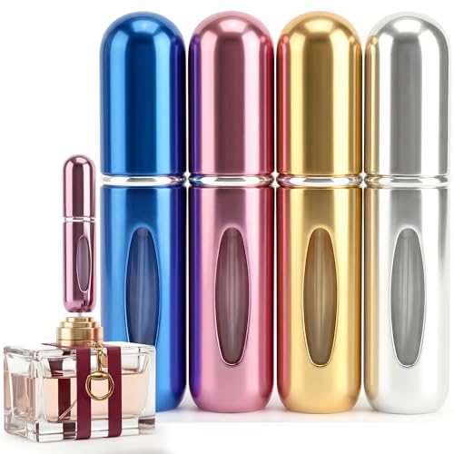5ml Travel Perfume Bottle Refillable Atomizer Sprayer for Perfume,Leakproof Perfume Atomizer Travel, Portable Refillable Perfume Bottles, (Blue, Pink, Gold, Silver) - color: Blue, Pink, Gold, Silver