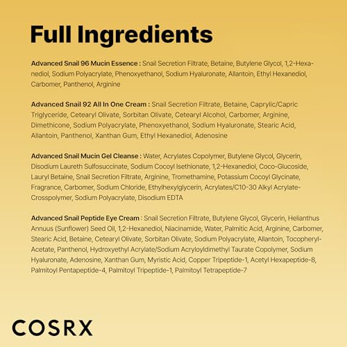 COSRX All About Snail Mucin Korean Skin Care Set, Mini Travel Essentials, Travel Size Gift Set with Snail Mucin Face Wash, Serum, Moisturizer & Eye Cream, Rejuvenating Kit, Mothers Day Gifts for Mom
