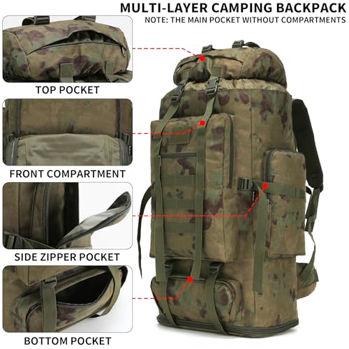 Hiking Backpack for Men 70L/100L Camping Backpack Military Rucksack Molle 3 Days Assault Pack for Climbing | Camping Backpack - color: 100l-ruin Green