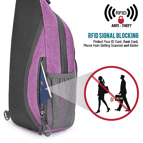G4Free RFID Sling Bag Crossbody Backpack Small Chest Shoulder Bag Hiking Outdoor - color: Light Purple
