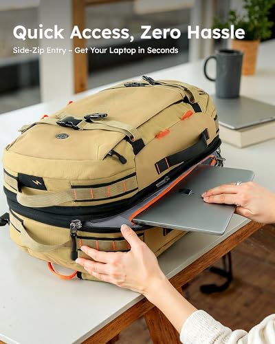 Tolaccea Travel Backpack for Men Women, 40L-50L Carry On Backpack with Wet Dry Compartment, TSA Approved Laptop Daypack Fits 15.6", Convertible Expandable Large Rucksack Duffel Bag for Work Travel - color: Khaki