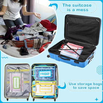 14 Pack Packing Cubes for Travel Days of Week Packing Cubes with Label Clear Zippered Storage Bag for Summer Camp Essential