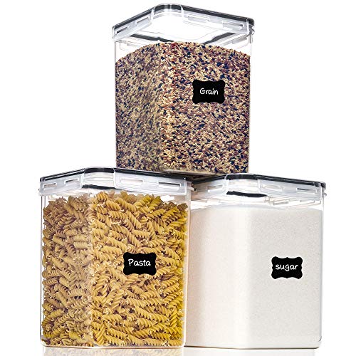 PANTRYSTAR Large Food Storage Containers with Lids Airtight 5.2L /176Oz, for Flour, Sugar, Baking Supply, 3PCS BPA Free Plastic Canisters for Kitchen Pantry Organization - size: 5.2 L