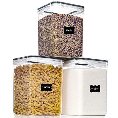 PANTRYSTAR Large Food Storage Containers with Lids Airtight 5.2L /176Oz, for Flour, Sugar, Baking Supply, 3PCS BPA Free Plastic Canisters for Kitchen Pantry Organization - size: 5.2 L