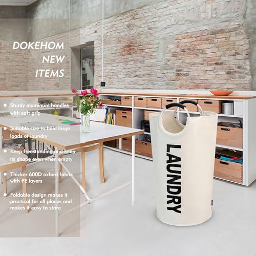 DOKEHOM 90L Large Laundry Basket, Collapsible Laundry Bag, Freestanding Tall Clothes Hamper, Foldable Washing Bin (Beige) - color: Beige, size: 90L
