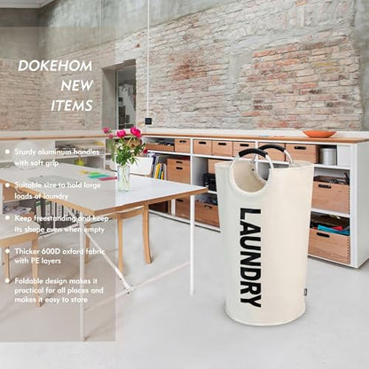 DOKEHOM 90L Large Laundry Basket, Collapsible Laundry Bag, Freestanding Tall Clothes Hamper, Foldable Washing Bin (Beige) - color: Beige, size: 90L