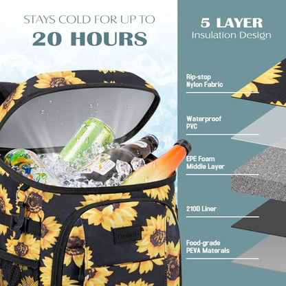 Tuwubi Cooler Backpack 35/42 Cans, Backpack Coolers Insulated Leak Proof for Men Women, Waterproof Soft Sided Lunch Camping Beach Travel Ice Chest Backpack Cooler Bag - color: Sunflower, size: Medium