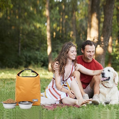 Dog Food Travel Bag 2PCS Collapsible Dog Travel Bowls dog food storage container 20L (Yellow, Large) - color: Yellow, size: 20L
