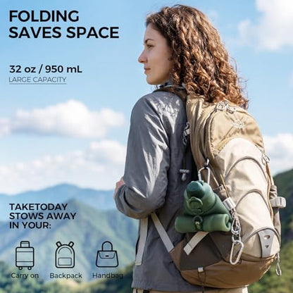 TakeToday Collapsible Water Bottles 32oz, Foldable Travel Bottle, TSA-Approved Leakproof Newly Silicone Water Bottle for Hiking, Travel, Outdoors, Blue - color: Blue