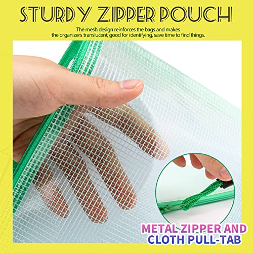LEOBRO Mesh Zipper Pouch Bags, 13.2"x 9.2" Zipper Pouch, 4 pcs Mesh Bags with Zipper, Storage Bags Pouch for Organization Toy Puzzles Board Game Travel, File Jackets & File Pockets