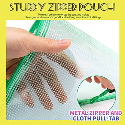 LEOBRO Mesh Zipper Pouch Bags, 13.2"x 9.2" Zipper Pouch, 4 pcs Mesh Bags with Zipper, Storage Bags Pouch for Organization Toy Puzzles Board Game Travel, File Jackets & File Pockets