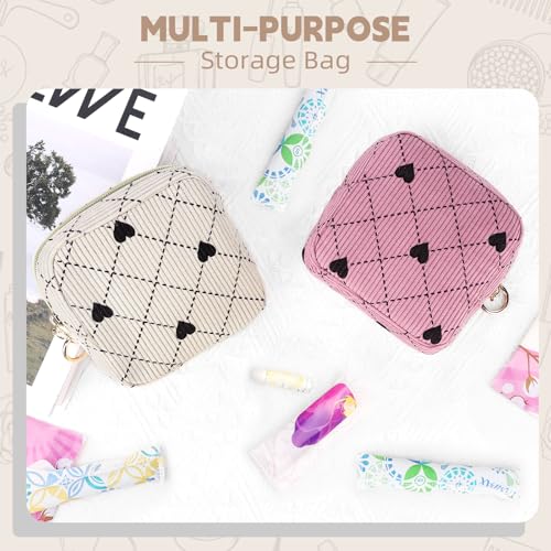 Period Bag for Teen Girls, Corduroy Hearts Sanitary Napkin Storage Bag, Cute Menstrual Pad Pouch Tampon Holder for Purse (Hearts-Beige) - color: Hearts-Beige