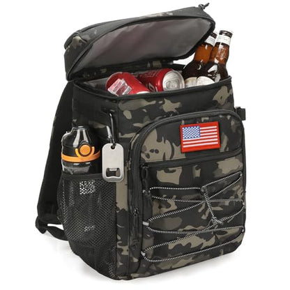 25L Backpack Cooler Keep All Drink Cold for Long Periods of Time Cooler Backpack Insulated Waterproof Portable High Durability Small Cooler Backpack with Compartment for Hiking Camping Beach - color: Black Camo