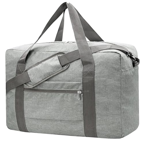 For Spirit Airlines Personal Item Bag 18x14x8 Foldable Carry on Bags for Airplanes Travel Duffel Bags for Women and Men - color: Snow Grey, size: With Shoulder Strap