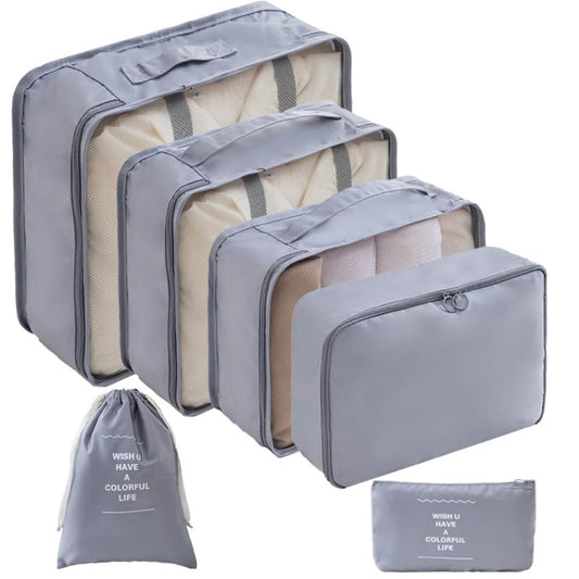 LANSKLBD 6 Set Packing Cubes for Travel, Luggage Organizers with Shoe & Toiletry Bags, Lightweight Suitcase Organizer for Carry-On, Washable Laundry Bags(Grey) - color: Grey, size: 6 set