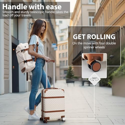 Coolife Luggage Set Suitcase Carry On Luggage PC Hardshell Luggage TSA Lock Spinner Wheels Telescopic Handle - color: White, size: 3 piece set (BP/TB/20)