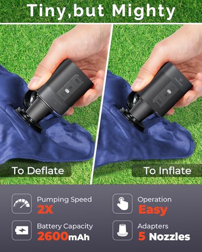 ETENWOLF AIR 3 Air Pump for Inflatables with 2600 mAh Battery & Camping Light, Ultra-Fast and Mini Electric Air Pump, Inflate Deflate for Air Mattress, Pool Floats, Vacuum Storage Bags - color: Black