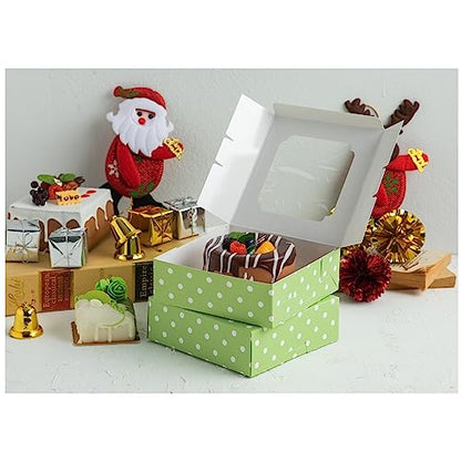 20 Pack Bakery Boxes with Window Small 6x6x2 inch for Cookie, Candy, Pastry, Brownie, Chiffon Cake, Tart, Pie, Waffle (Green-Polka Dot) - color: Green-Polka Dot