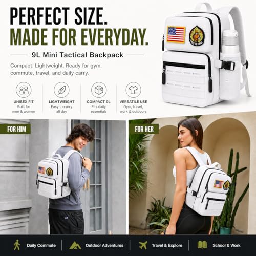 9L Mini Tactical Backpack for Men Women,Small Military Tactical Backpack for Gym,Hiking,Camping,Cycling (White) - color: Upgrade White