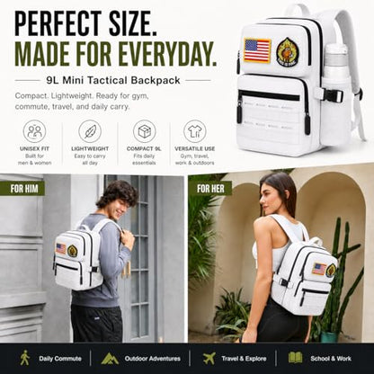 9L Mini Tactical Backpack for Men Women,Small Military Tactical Backpack for Gym,Hiking,Camping,Cycling (White) - color: Upgrade White