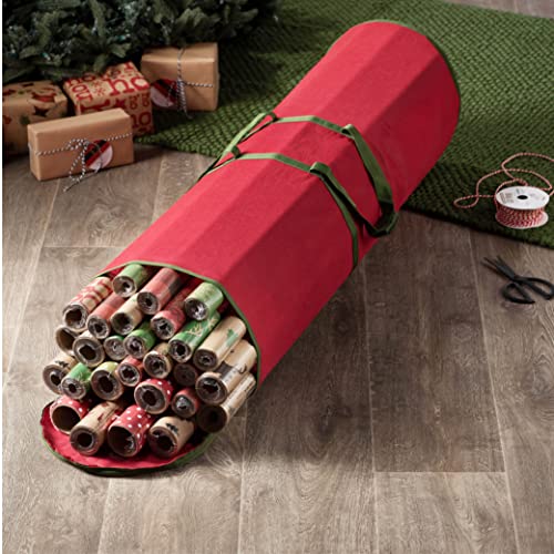ZOBER Round Christmas Gift Wrapping Paper Organizer Storage - 40 Inch Gift Wrap Storage Containers - Wrapping Paper Holder, Waterproof, Fits 25 Standard Rolls - Red - color: Red and Green Fabric Round
