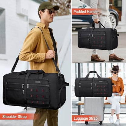 WITZMAN Foldable Duffle Bag for Travel 65L Lightweight Packable Duffel Bag with Shoes Compartment Overnight Bag for Men Women (B697 Black) - color: Black