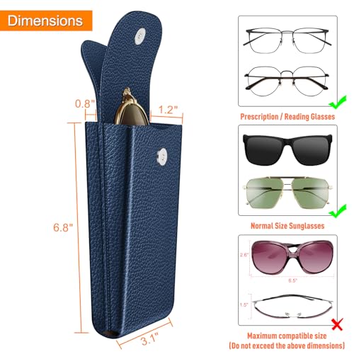 FINTIE Double Glasses Case with Carabiner Hook, Portable Vegan Leather Eyeglass Case Anti-scratch Sunglasses Pouch - color: Navy