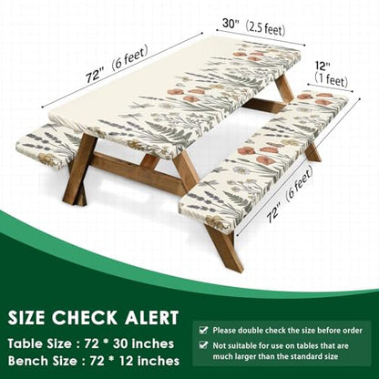 Picnic Table Cover with Bench Covers Elastic Edges, Botanical Camper Fitted Table Cover, Outdoor Camping Essentials 72 Inch 3PCS, Waterproof Camping Fitted Tablecloth with Drawstring Bag - color: Botanical, size: 72in