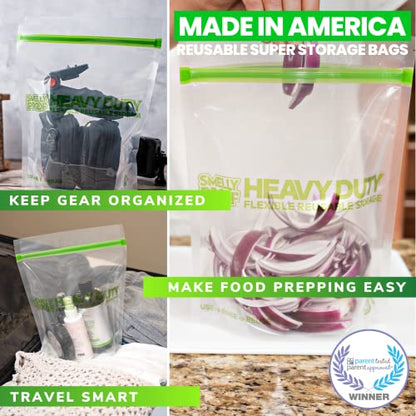 HEAVY DUTY Reusable STAND-UP Bags for Food Storage by Smelly Proof, USA Made, NO PEVA & BPA FREE, Reusable Freezer Bags, Dishwasher-Safe, Triple Zip, CLEAR 5-mils LRG Quart 8.75" x 9.5" - 5pk - size: 5pk Quart 8.75" x 9.5"