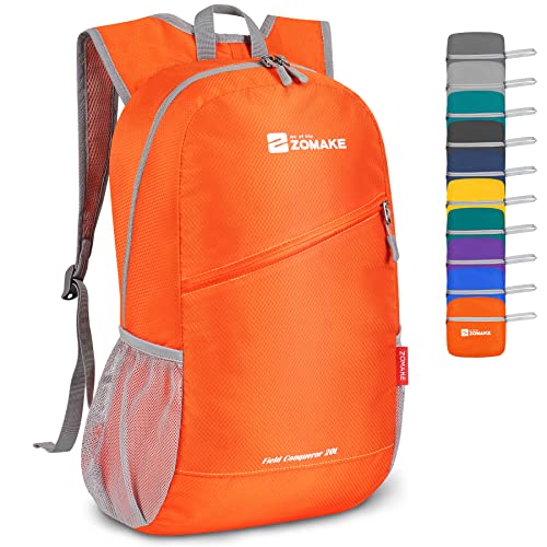 ZOMAKE Lightweight Packable Backpack,Foldable Backpacks Small Daypack for Hiking Water Resistant Day Bag for Travel(Orange) - color: Orange, size: 20 L